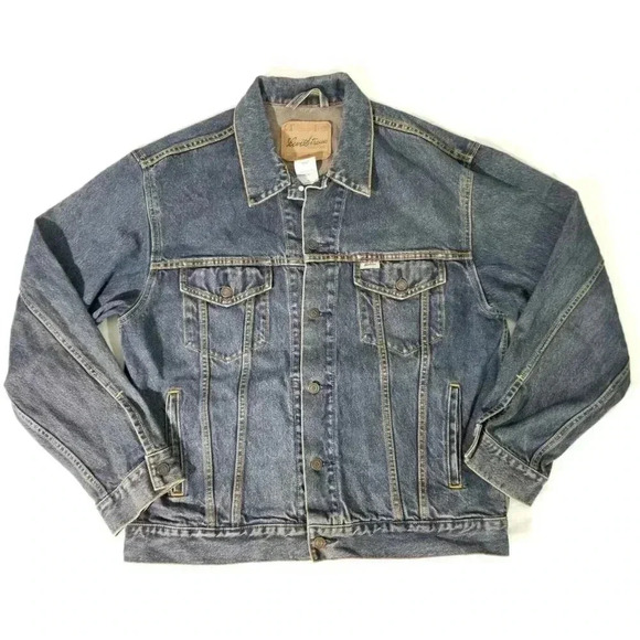 Levi Strauss Signature Dark Wash Trucker Denim Jean Button Jacket Men L Levis - Picture 2 of 7